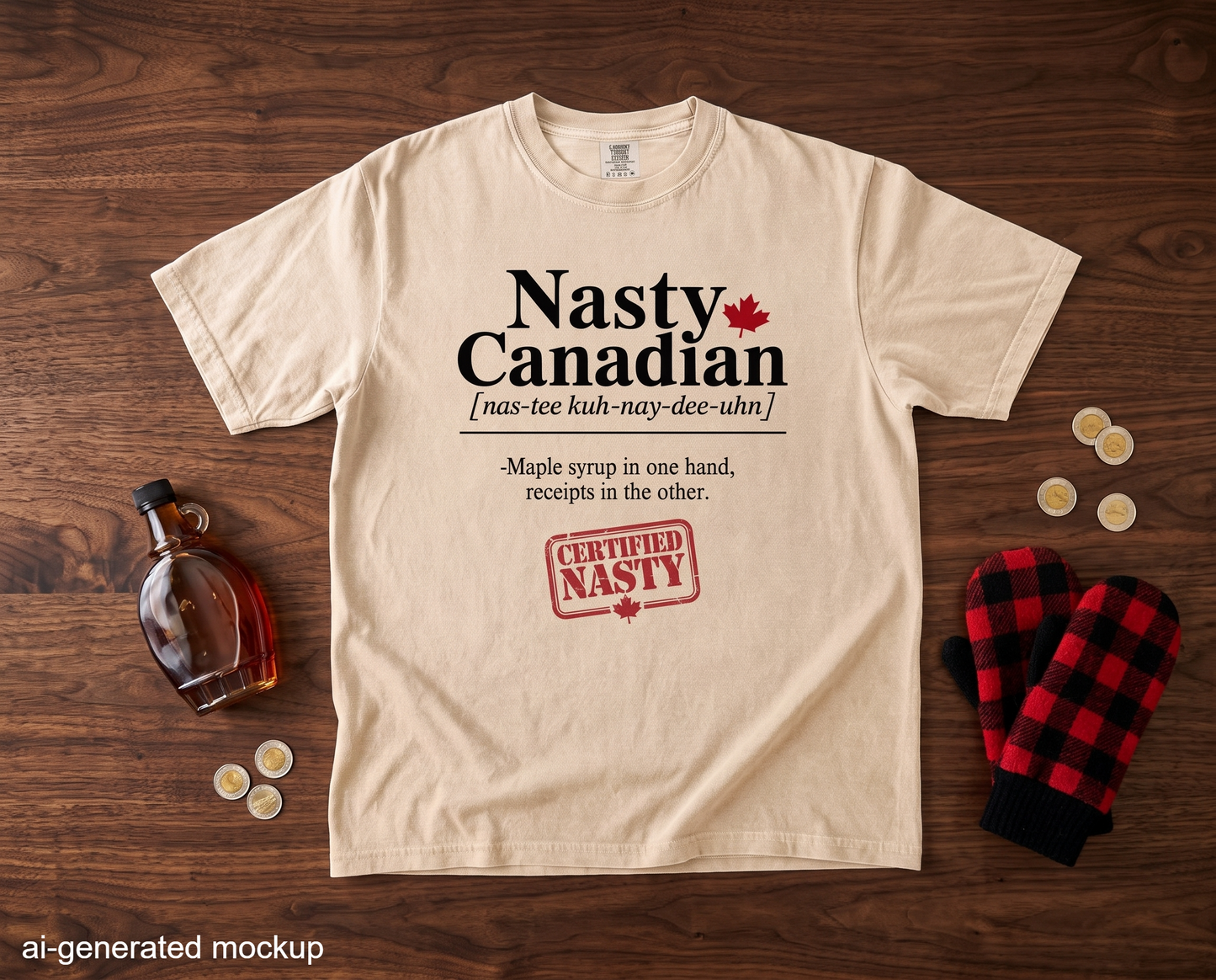 Certified Nasty Canadian T-Shirt - Maple Syrup & Receipts
