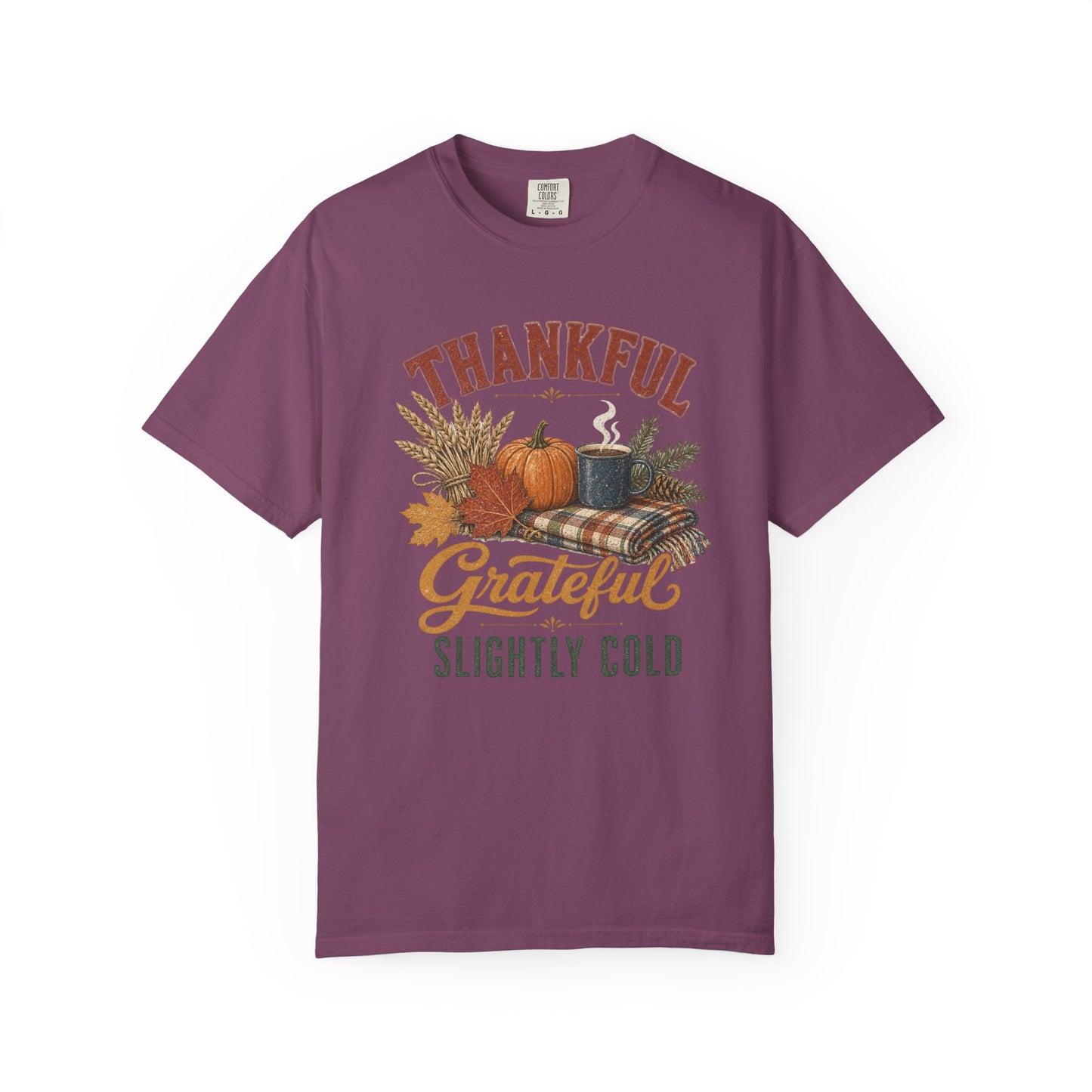 Thankful & Grateful Slightly Cold T-Shirt — Fall Pumpkin Cozy Tee