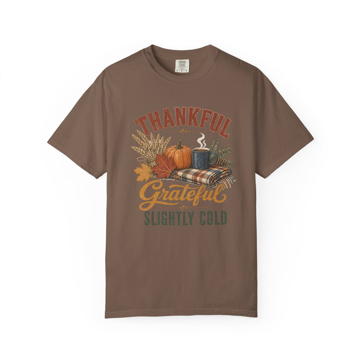 Thankful & Grateful Slightly Cold T-Shirt — Fall Pumpkin Cozy Tee